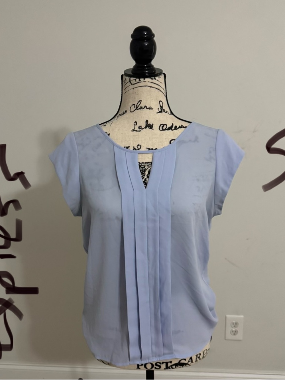 Express Light Blue Pleated Cap Sleeve Blouse